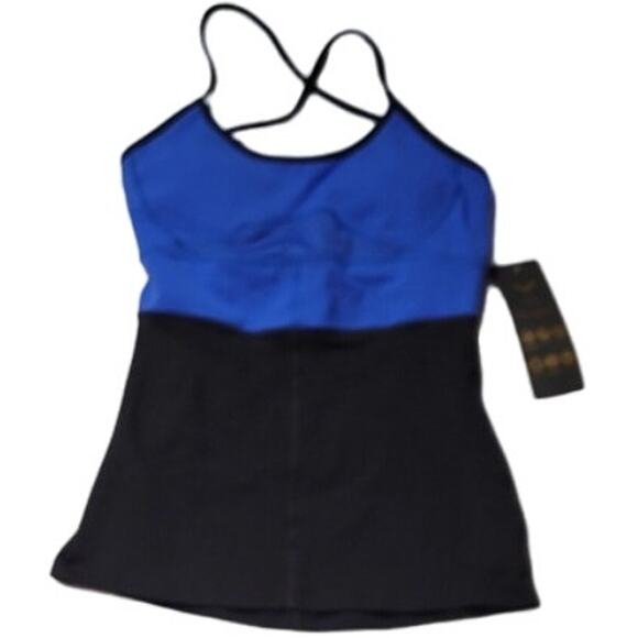 NWT Vipe Althletic Tank Top Built in Bra Blue &‎ Black Color Blocked Yoga - S - Picture 1 of 9
